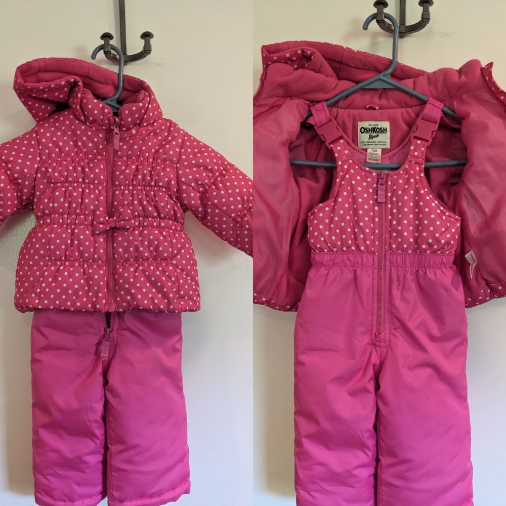 OshKosh B'gosh Pink Polka Dot Jacket and Snow Bib Set